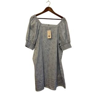 Crown & Ivy‎ Floral Dress Womens XL Blue Cottagecore Boho Puff Sleeve Midi